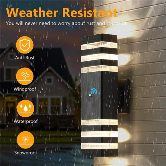 Dusk to Dawn Outdoor Wall Lights, Modern Exterior Light Matte Black, 2 Pack - Picture 4 of 5